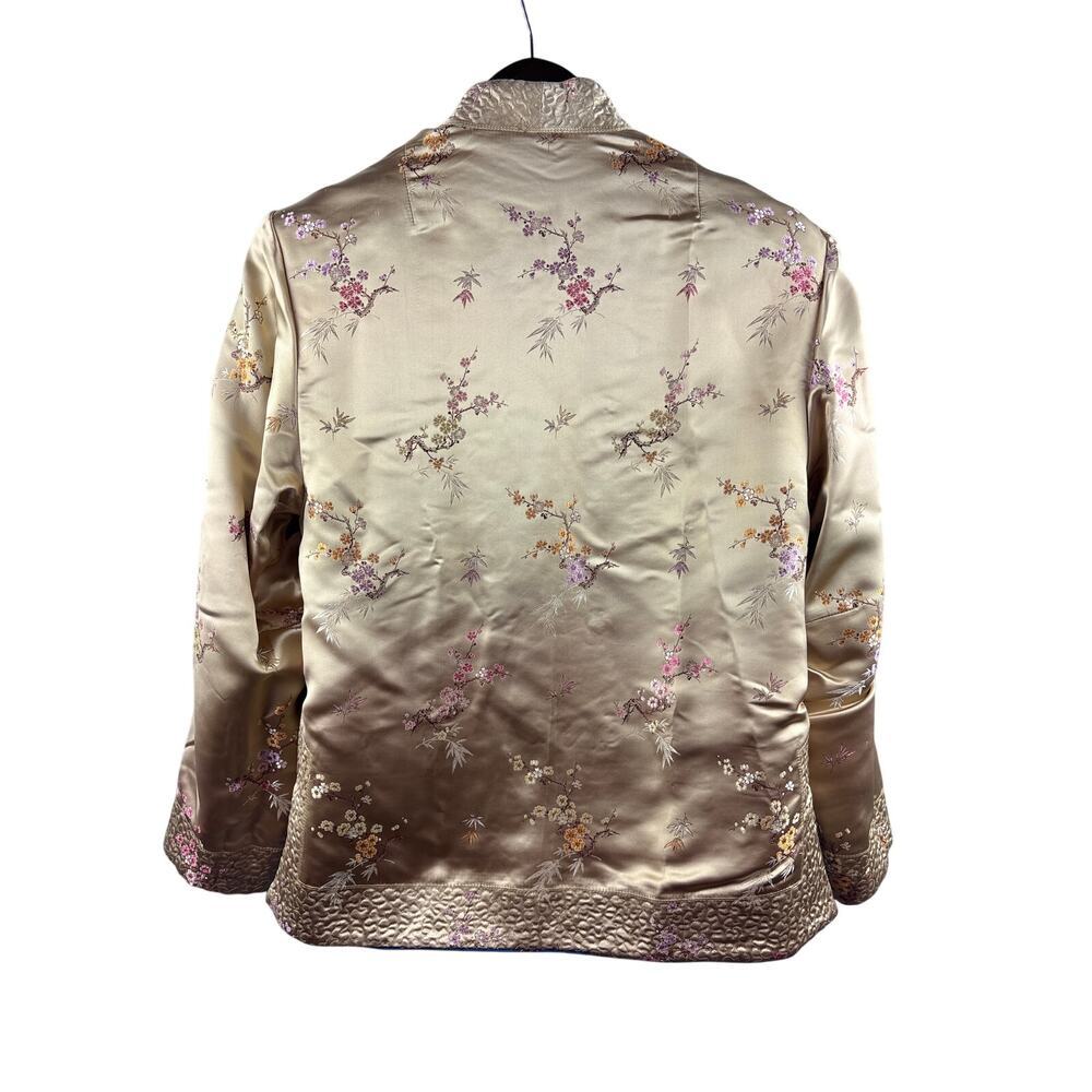 Women’s Large Reversible Royal Blue & Gold Kimono Style Blouse w/ Floral Pattern - Picture 6 of 6